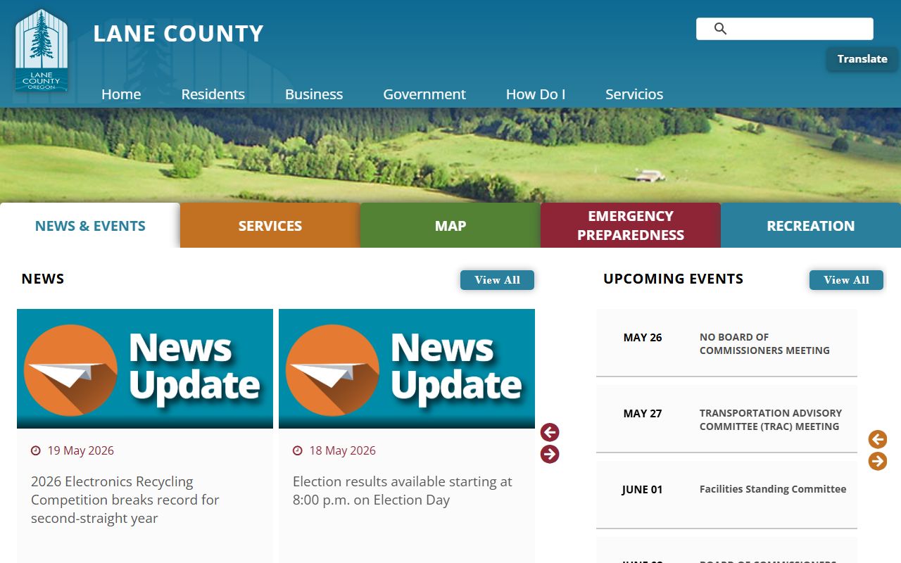 Lane County government home page, separate keeper from Lane County court records