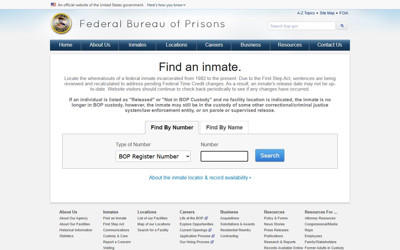 Federal Bureau of Prisons inmate locator used alongside Lane County arrest records