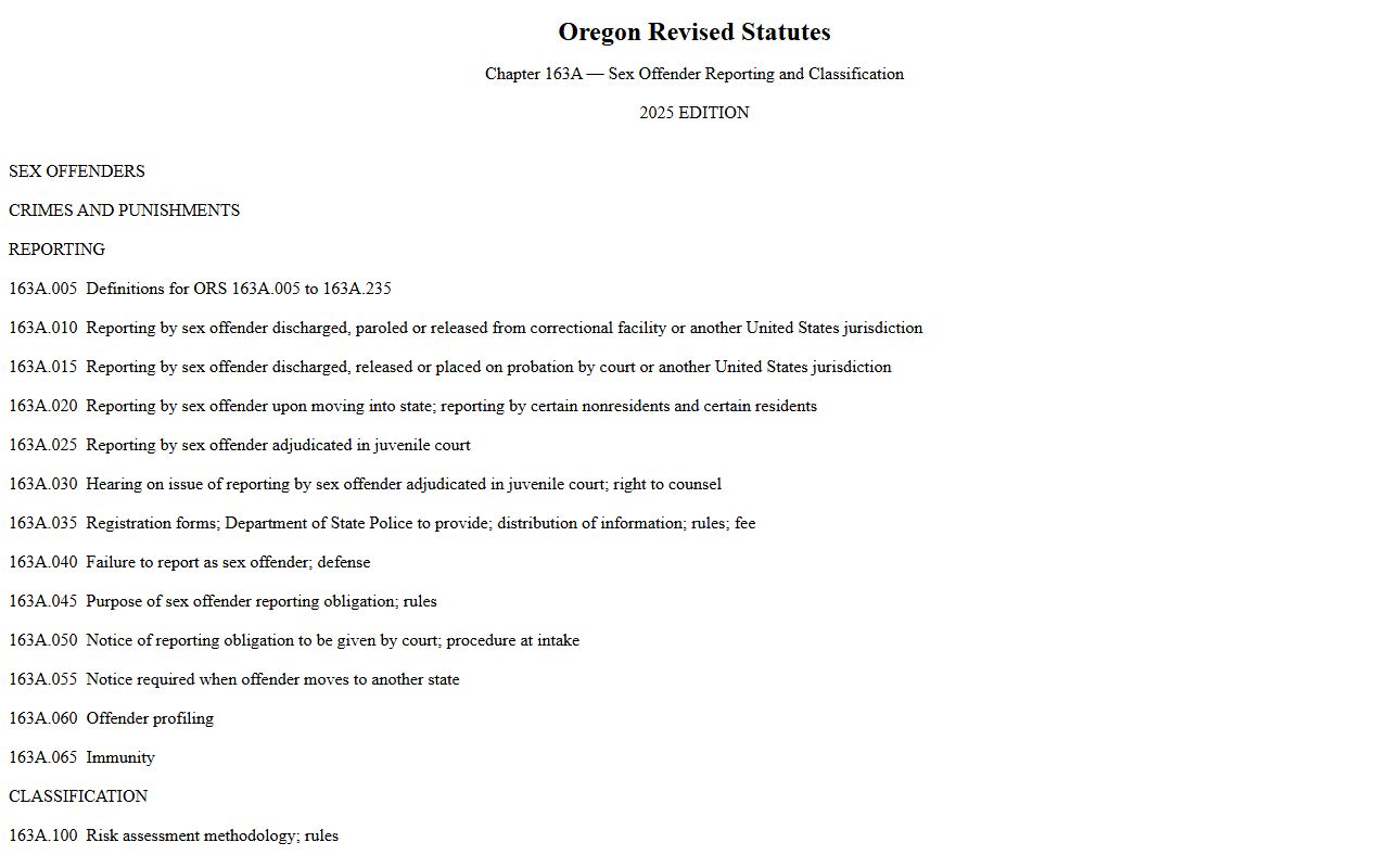 Oregon ORS chapter 163A sex offender law behind Lane County arrest records disclosure