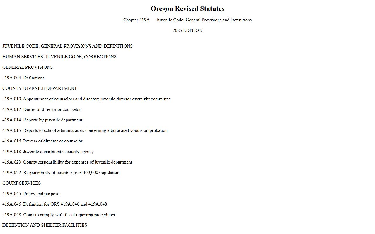 Oregon juvenile records law ORS chapter 419A behind Lane County court records