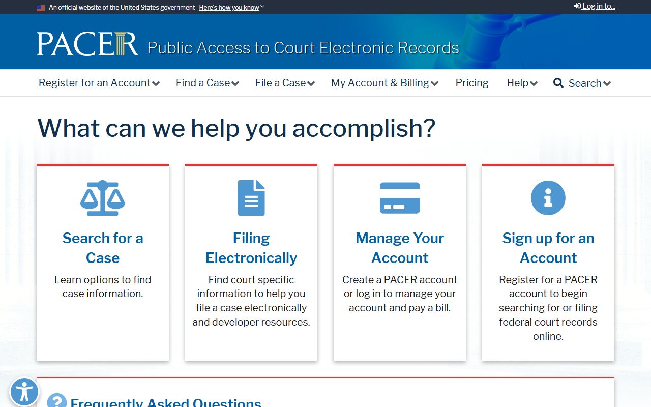 PACER federal court access site used for federal cases beyond Lane County court records