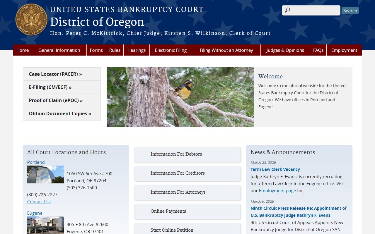 U.S. Bankruptcy Court for the District of Oregon, federal Lane County public records
