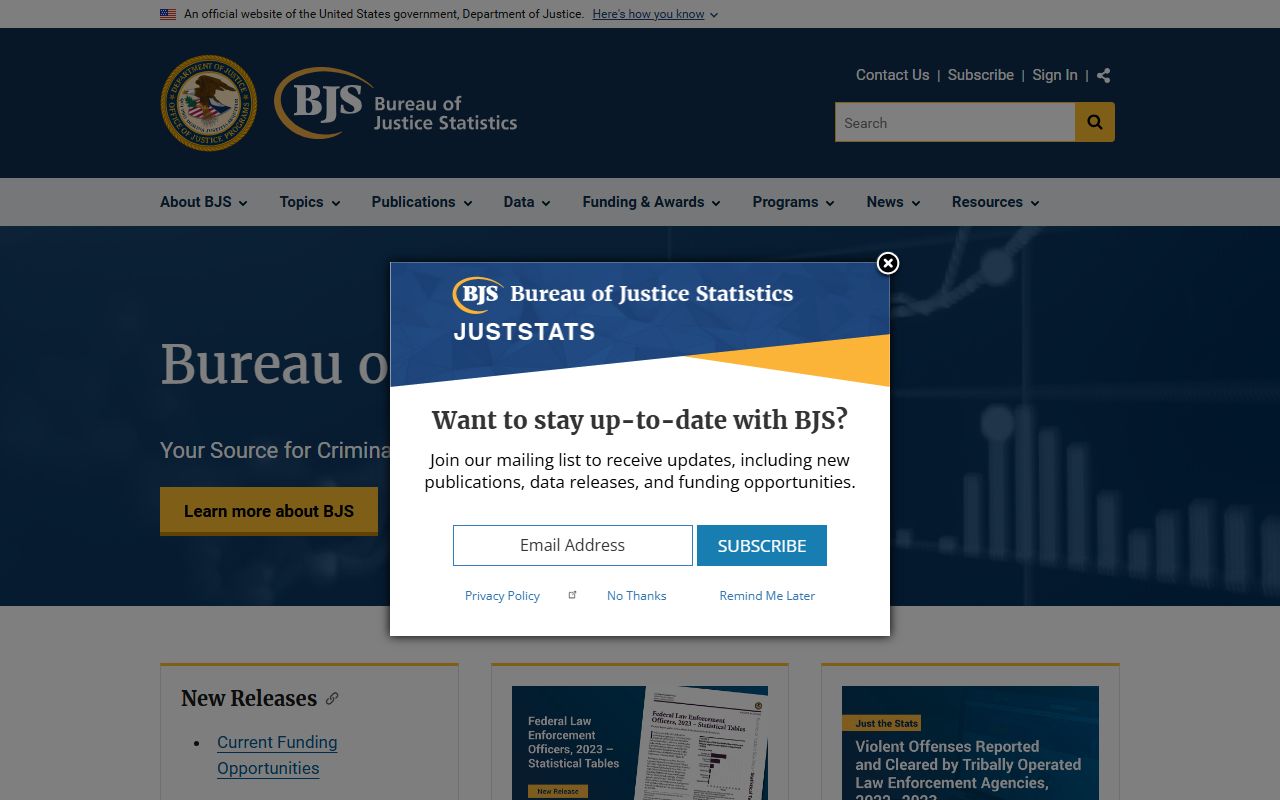 Bureau of Justice Statistics website used for Lane County inmate population context