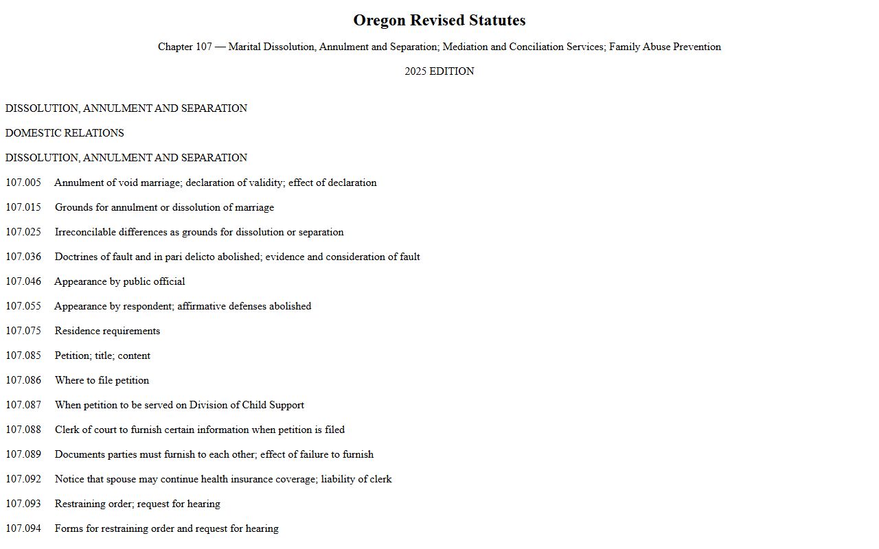 Oregon divorce law ORS chapter 107 behind Lane County divorce records