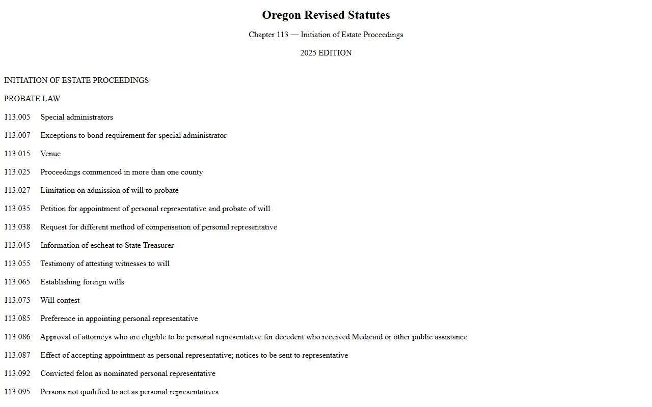Oregon probate law ORS chapter 113 behind Lane County probate records