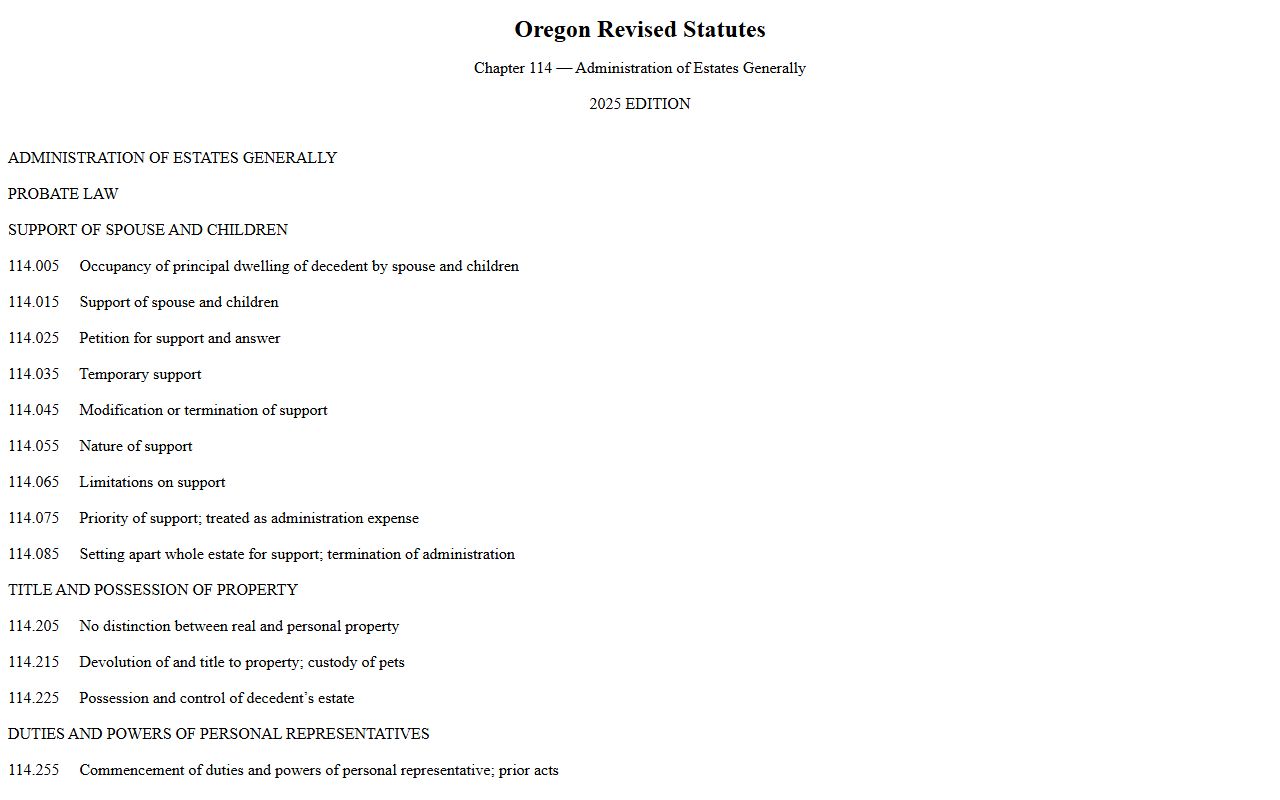 Oregon small estate law ORS chapter 114 behind Lane County probate records