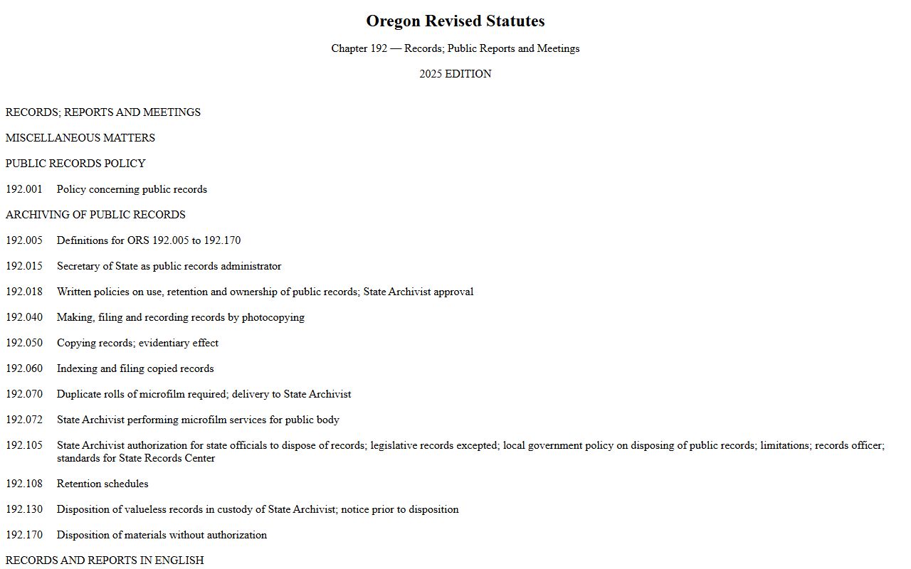 Oregon public records law ORS chapter 192 behind Lane County public records