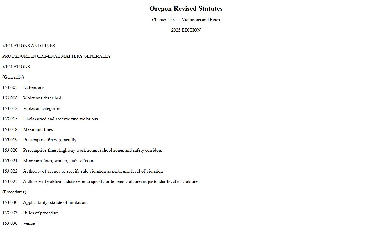 Oregon ORS chapter 153 violations statute behind Lane County traffic court records